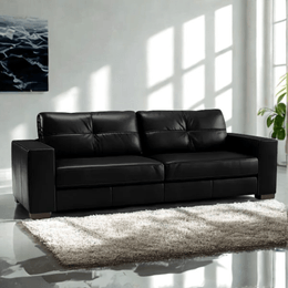 Sofa Domini 2,400m 2 Lugares Couro Legitimo Sherwood Preto ambiente